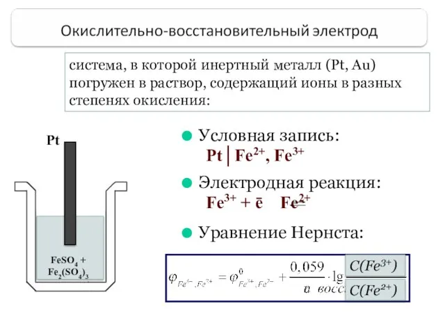 система, в которой инертный металл (Pt, Au) погружен в раствор, содержащий