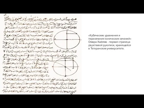 «Кубические уравнения и пересечения конических сечений» Омара Хайяма - первая страница