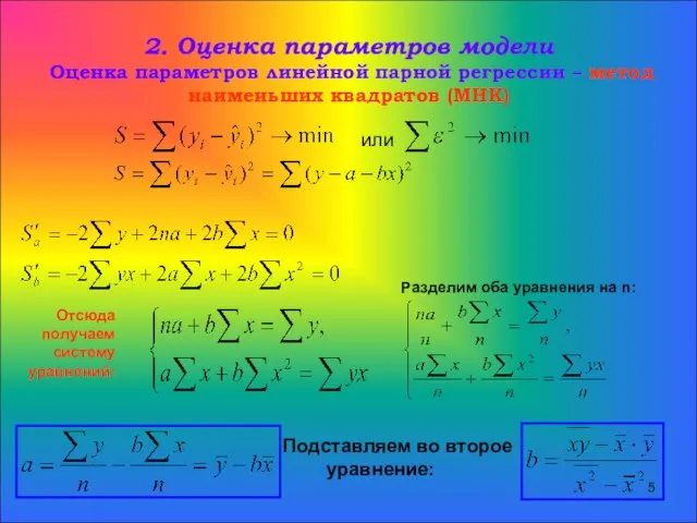 2. Оценка параметров модели Оценка параметров линейной парной регрессии – метод