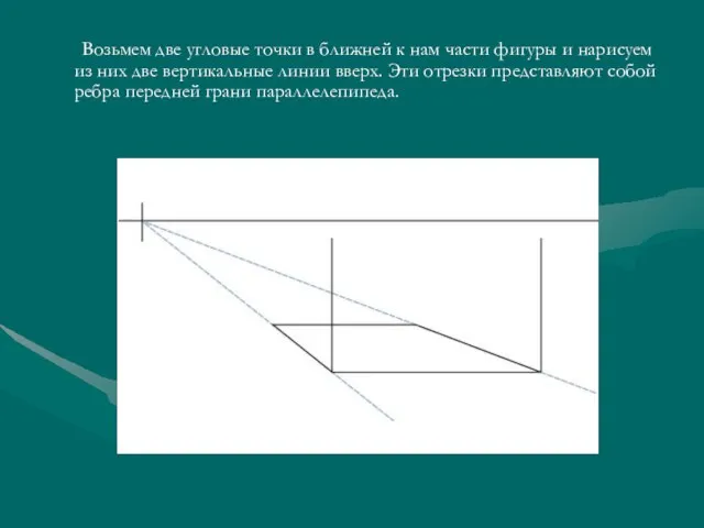 Возьмем две угловые точки в ближней к нам части фигуры и