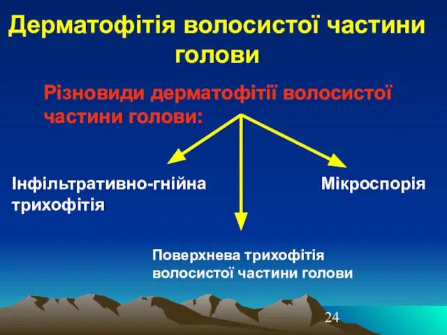 Дерматофітія волосистої частини голови Різновиди дерматофітії волосистої частини голови: Інфільтративно-гнійна трихофітія