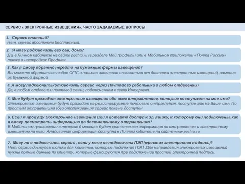 СЕРВИС «ЭЛЕКТРОННЫЕ ИЗВЕЩЕНИЯ». ЧАСТО ЗАДАВАЕМЫЕ ВОПРОСЫ Сервис платный? Нет, сервис абсолютно