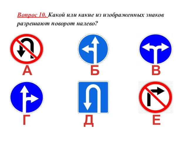 Вопрос 10. Какой или какие из изображенных знаков разрешают поворот налево?