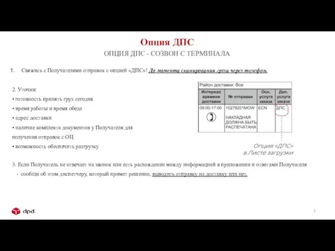 Опция ДПС Свяжись с Получателями отправок с опцией «ДПС»! До момента