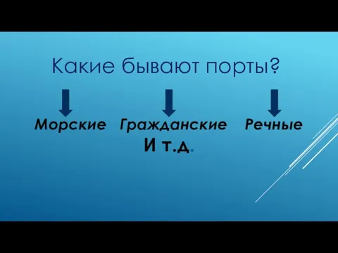 Какие бывают порты? Морские Гражданские Речные И т.д.