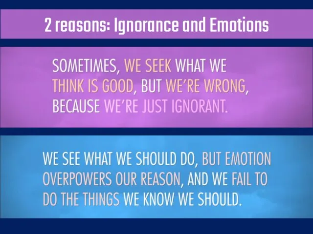 2 reasons: Ignorance and Emotions