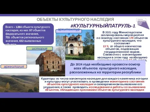 ОБЪЕКТЫ КУЛЬТУРНОГО НАСЛЕДИЯ Всего – 1284 объекта культурного наследия, из них: