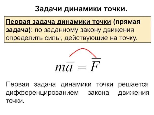 Задачи динамики точки. Первая задача динамики точки (прямая задача): по заданному