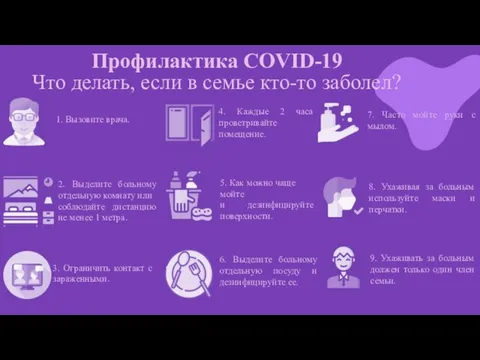 Что делать, если в семье кто-то заболел? Профилактика COVID-19 1. Вызовите