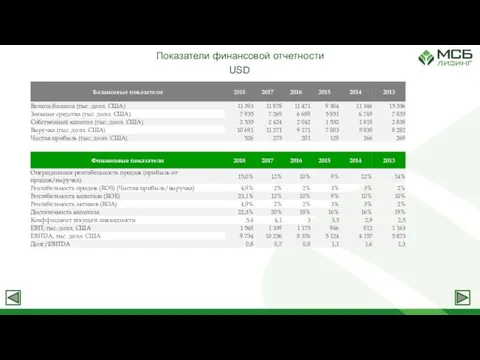 Показатели финансовой отчетности USD