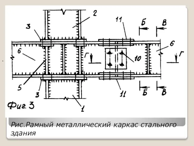 . Рис.Рамный металлический каркас стального здания