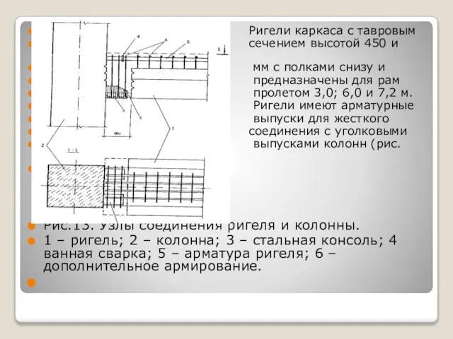 Ригели каркаса с тавровым сечением высотой 450 и 600 мм с