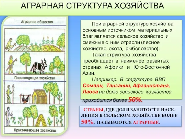 При аграрной структуре хозяйства основным источником материальных благ является сельское хозяйство