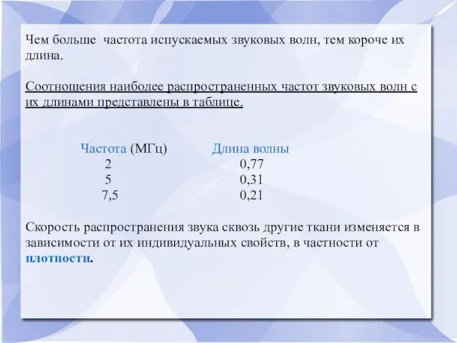 Чем больше частота испускаемых звуковых волн, тем короче их длина. Соотношения