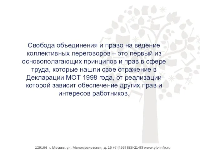 Свобода объединения и право на ведение коллективных переговоров – это первый