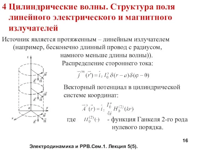 Электродинамика и РРВ.Сем.1. Лекция 5(5). 4 Цилиндрические волны. Структура поля линейного