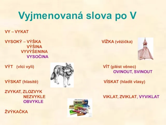 Vyjmenovaná slova po V VY – VYKAT VYSOKÝ – VÝŠKA VÍŽKA