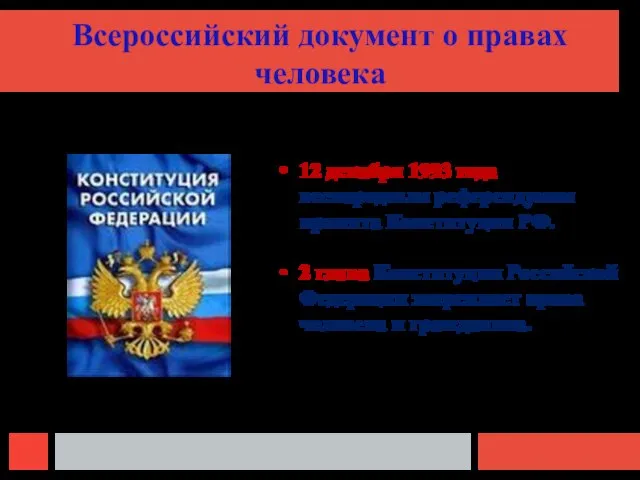 Всероссийский документ о правах человека 12 декабря 1993 года всенародным референдумом