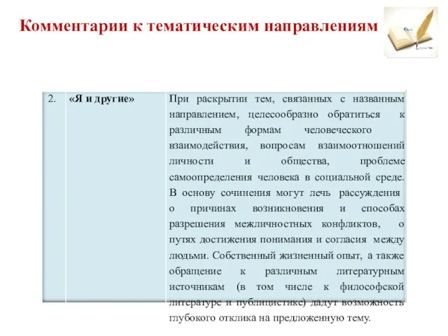 Комментарии к тематическим направлениям