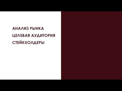 АНАЛИЗ РЫНКА ЦЕЛЕВАЯ АУДИТОРИЯ СТЕЙКХОЛДЕРЫ