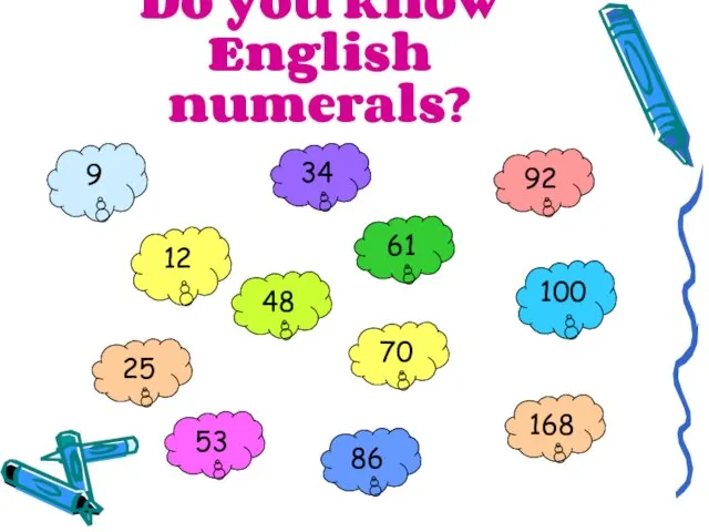 Do you know English numerals? 9 25 34 48 53 70