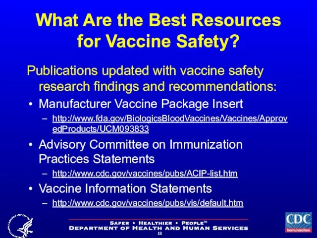 What Are the Best Resources for Vaccine Safety? Publications updated with