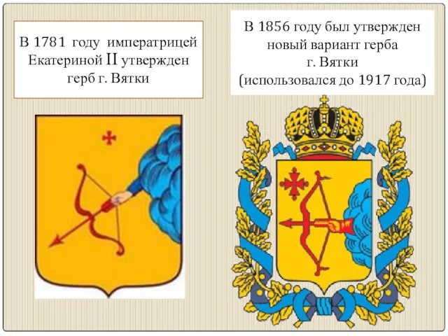 В 1856 году был утвержден новый вариант герба г. Вятки (использовался