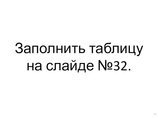 Заполнить таблицу на слайде №32.