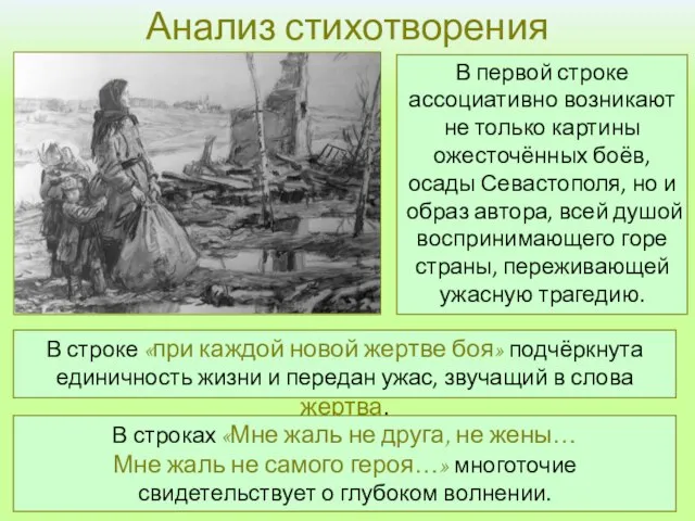 Анализ стихотворения В первой строке ассоциативно возникают не только картины ожесточённых