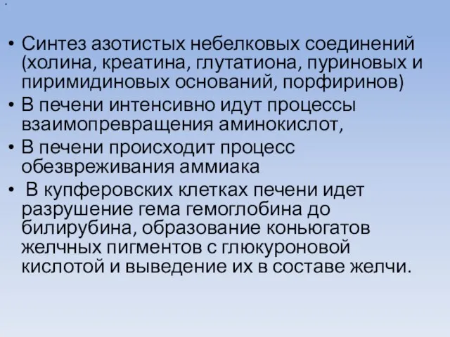 Синтез азотистых небелковых соединений (холина, креатина, глутатиона, пуриновых и пиримидиновых оснований,