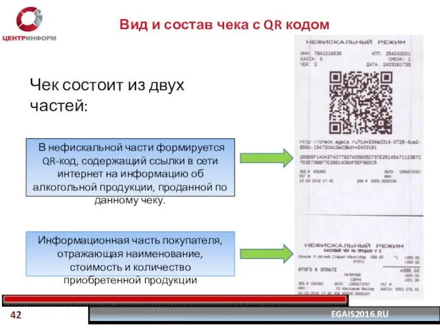 Вид и состав чека с QR кодом Чек состоит из двух