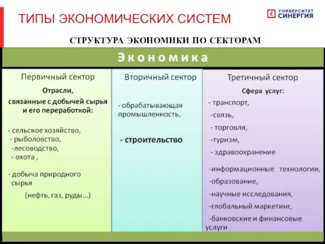 СТРУКТУРА ЭКОНОМИКИ ПО СЕКТОРАМ ТИПЫ ЭКОНОМИЧЕСКИХ СИСТЕМ