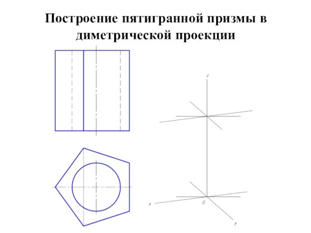 Построение пятигранной призмы в диметрической проекции