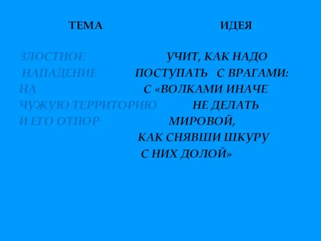 ТЕМА ИДЕЯ ЗЛОСТНОЕ УЧИТ, КАК НАДО НАПАДЕНИЕ ПОСТУПАТЬ С ВРАГАМИ: НА