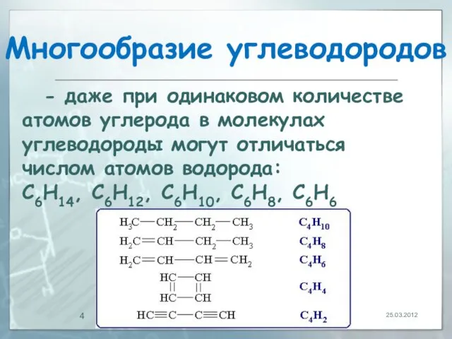 Многообразие углеводородов 25.03.2012 - даже при одинаковом количестве атомов углерода в