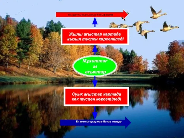 Мұхиттағы ағыстар Жылы ағыстар картада қызыл түспен көрсетіледі Суық ағыстар картада