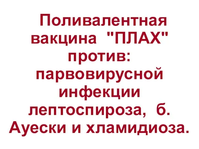 Поливалентная вакцина "ПЛАХ" против: парвовирусной инфекции лептоспироза, б. Ауески и хламидиоза.