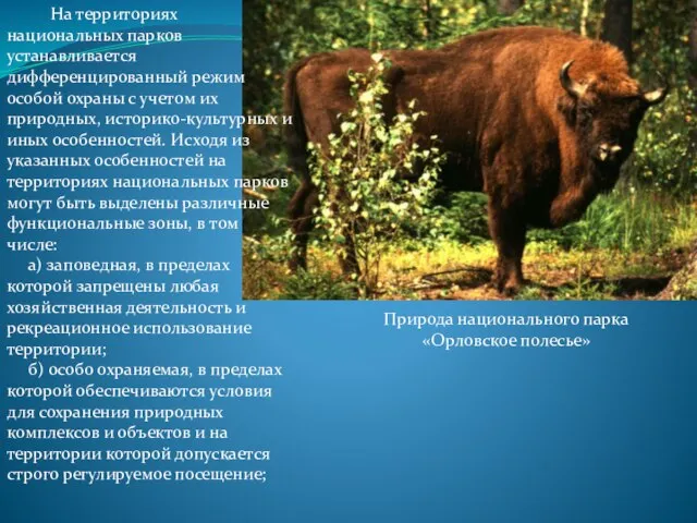 На территориях национальных парков устанавливается дифференцированный режим особой охраны с учетом