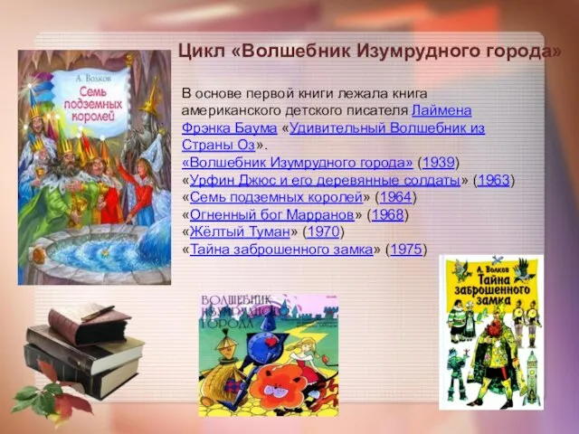 Цикл «Волшебник Изумрудного города» В основе первой книги лежала книга американского