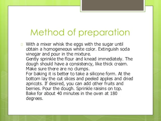 Method of preparation With a mixer whisk the eggs with the