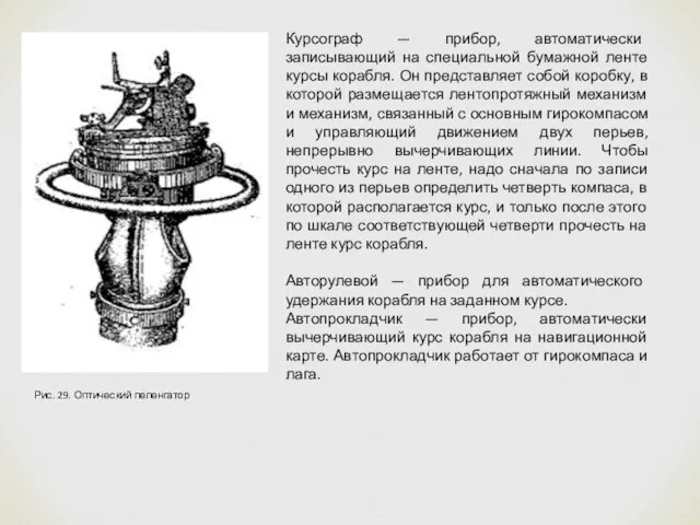 Рис. 29. Оптический пеленгатор Курсограф — прибор, автоматически записывающий на специальной