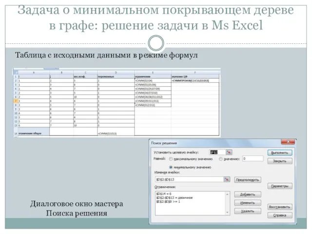 Задача о минимальном покрывающем дереве в графе: решение задачи в Ms