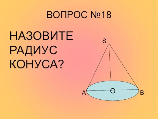 ВОПРОС №18 НАЗОВИТЕ РАДИУС КОНУСА? S A B O