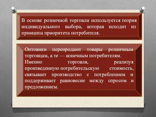 В основе розничной торговли используется теория индивидуального выбора, которая исходит из