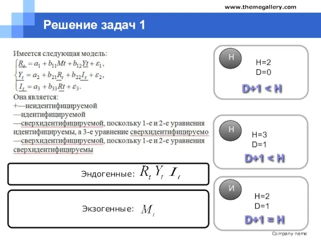 Решение задач 1 Company name www.themegallery.com Эндогенные: Экзогенные: H=2 D=0 H=3