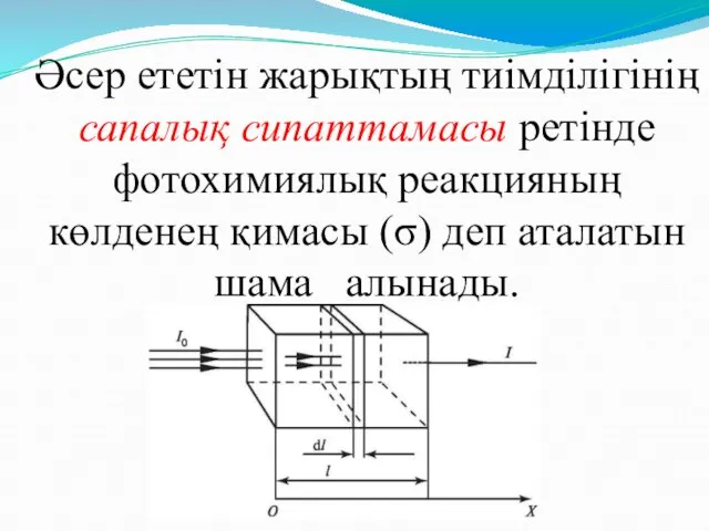 Әсер ететін жарықтың тиімділігінің сапалық сипаттамасы ретінде фотохимиялық реакцияның көлденең қимасы (σ) деп аталатын шама алынады.