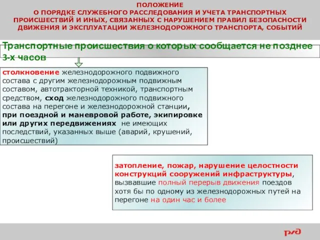 ПОЛОЖЕНИЕ О ПОРЯДКЕ СЛУЖЕБНОГО РАССЛЕДОВАНИЯ И УЧЕТА ТРАНСПОРТНЫХ ПРОИСШЕСТВИЙ И ИНЫХ,