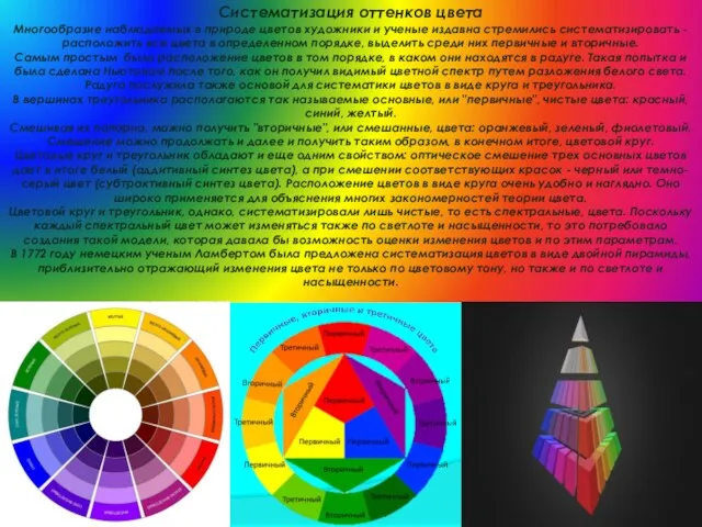 Систематизация оттенков цвета Многообразие наблюдаемых в природе цветов художники и ученые