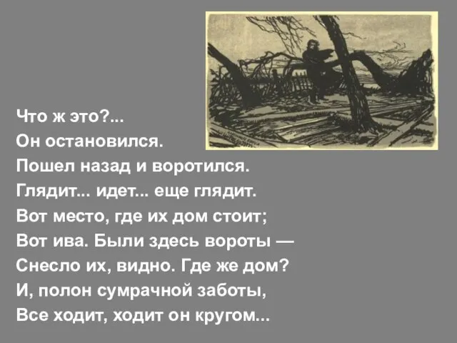 Что ж это?... Он остановился. Пошел назад и воротился. Глядит... идет...