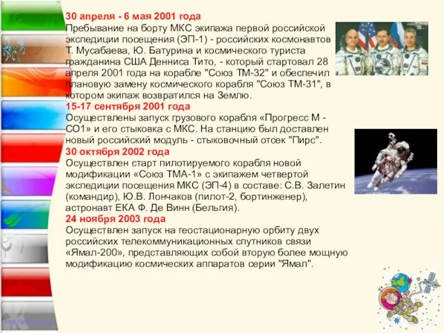 30 апреля - 6 мая 2001 года Пребывание на борту МКС